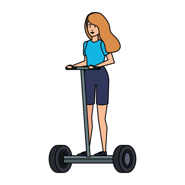 Young woman in folding e-scooter — Stock Vector