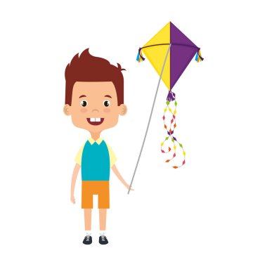 uçurtma ile oynayan sevimli küçük çocuk