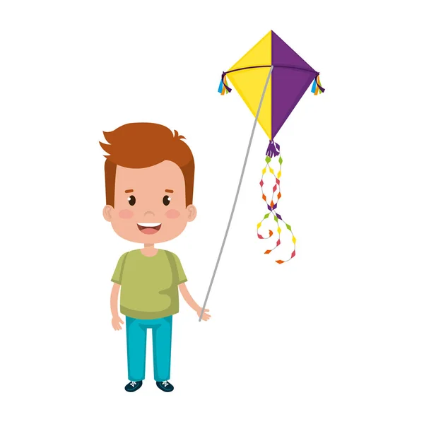 Cute little boy playing with kite — Stock Vector