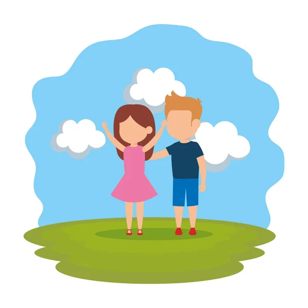 Χαριτωμένα παιδάκια ζευγάρι στο πάρκο — Διανυσματικό Αρχείο