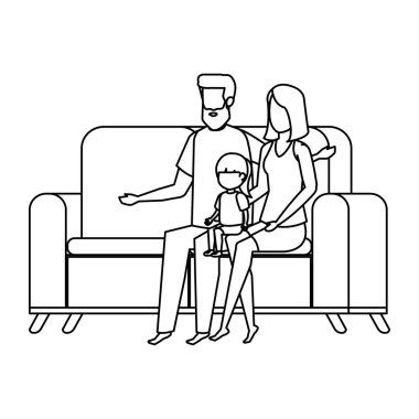 Ebeveynlerin çift kanepede kızı ile