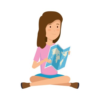 turist kadın kağıt harita ile
