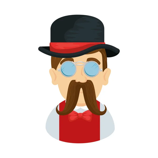 Hombre hipster con bigote y tophat — Vector de stock