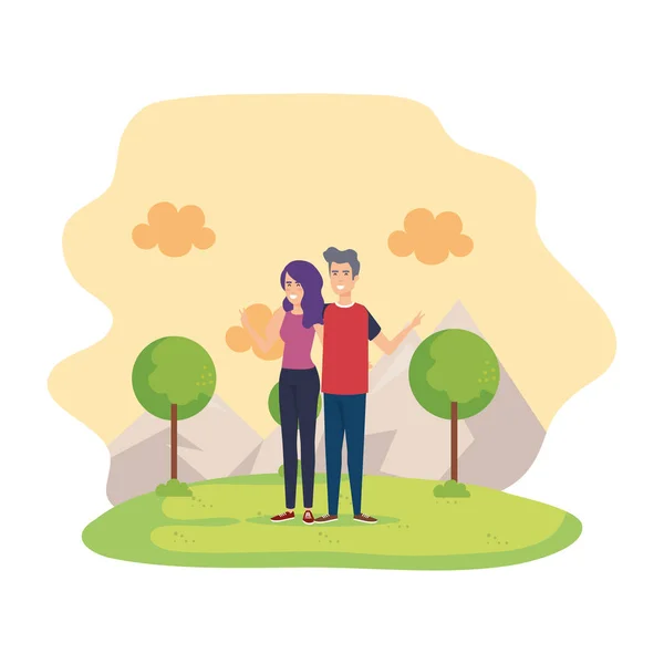 Paar in het park-tekens — Stockvector