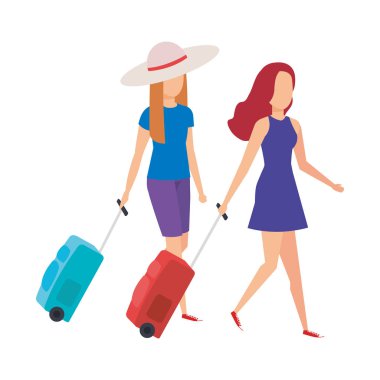 güzel turist kızlar bavul karakterlerle