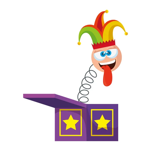Überraschungsbox mit Emoji und Joker-Hut — Stockvektor