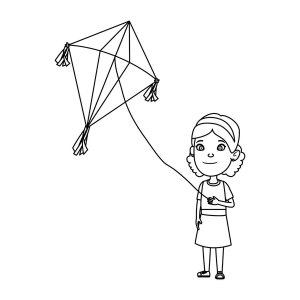 Pequeña niña volando cometa — Vector de stock