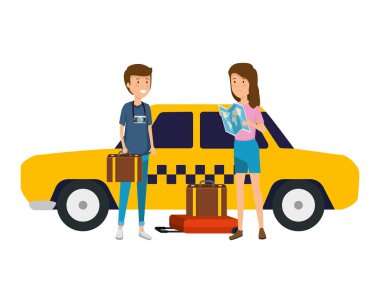 bavul taksi karakter ile turist Çift