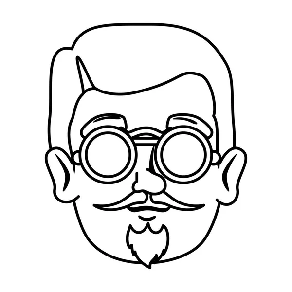 Kopfmensch Hipster mit Schnurrbart und Brille — Stockvektor