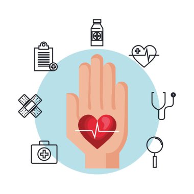 kalp kardiyo ve simgeler ile el