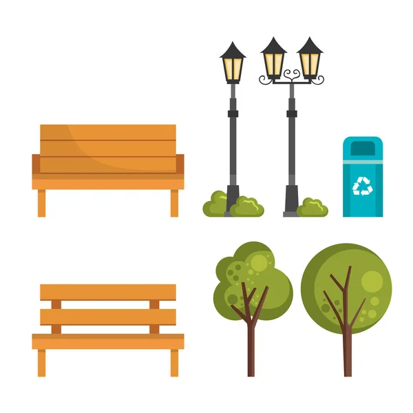 Iconos de elementos de conjunto de paisaje urbano — Vector de stock