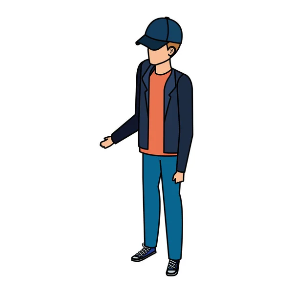 Hombre joven y casual con gorra — Vector de stock