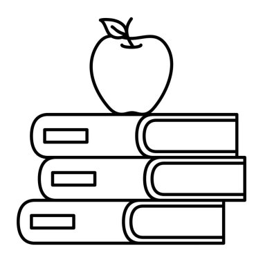 Kitap yığını ve elma meyvesi.