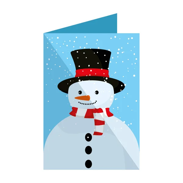 Carta con simpatico pupazzo di neve personaggio di Natale — Vettoriale Stock