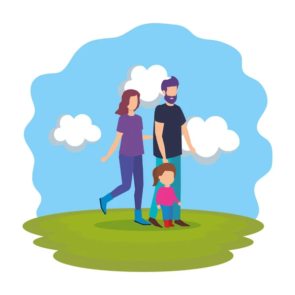 Rodiče pár s dcerou v parku — Stockový vektor