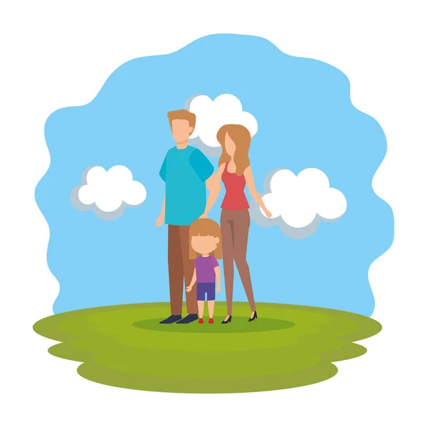 Parents couple with daughter in the park — Stock Vector