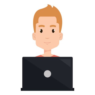 dizüstü avatar karakter ile genç adam