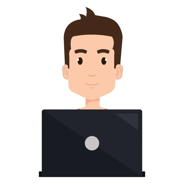 Ung man med laptop avatar karaktär — Stock vektor
