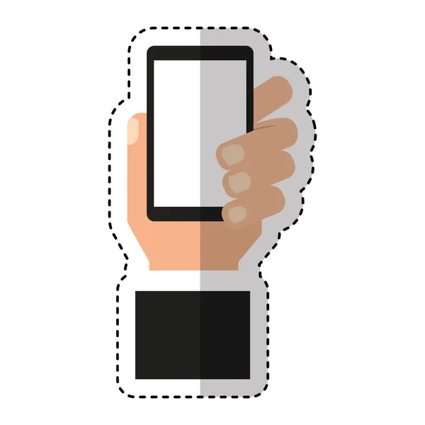 Mano humana con icono de teléfono inteligente — Vector de stock