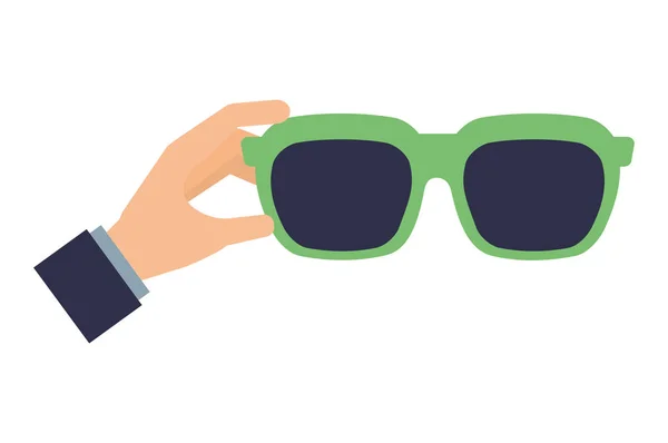 Mano con gafas de sol verano aislado icono — Vector de stock