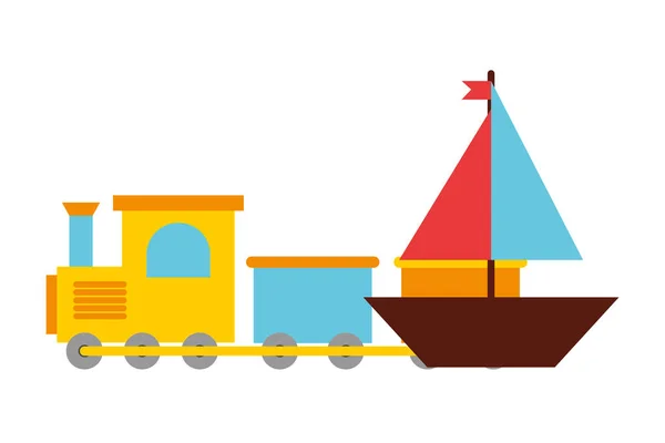 Іграшки діти тренуються і човен — стоковий вектор