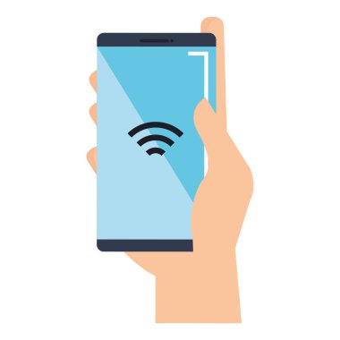 Smartphone aygıtı izole simgesi ile el