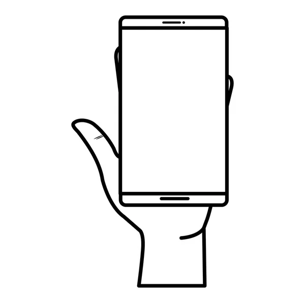 Ręka z smartphone urządzenia ikona na białym tle — Wektor stockowy