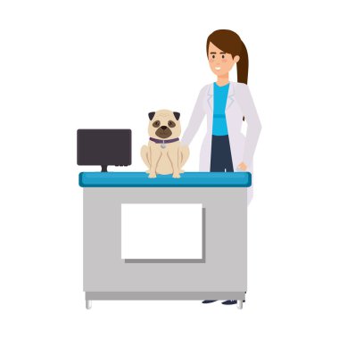 kadın ile köpek ofiste veteriner