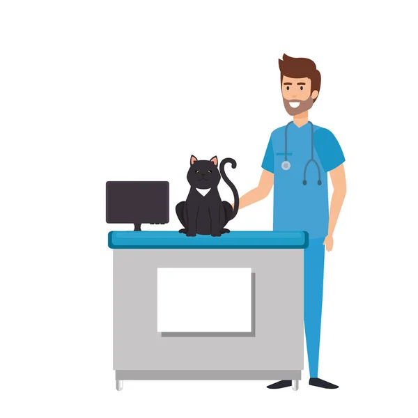 Médecin vétérinaire masculin avec chat — Image vectorielle