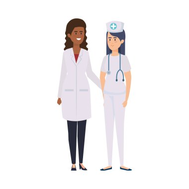 profesyoneller kadın doktor ve hemşire karakterler