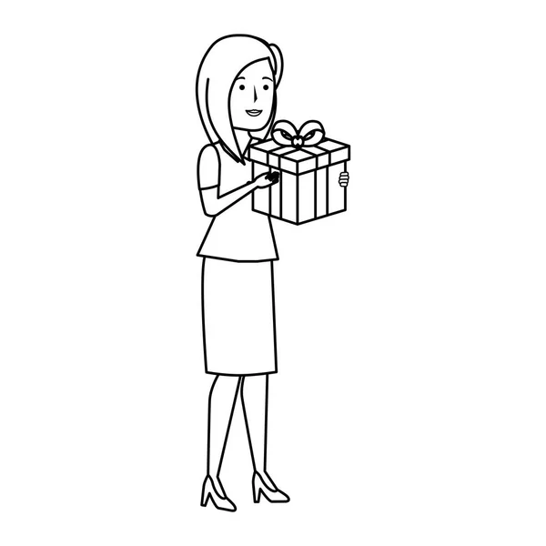 Молода бізнес-леді з подарунковою коробкою — стоковий вектор