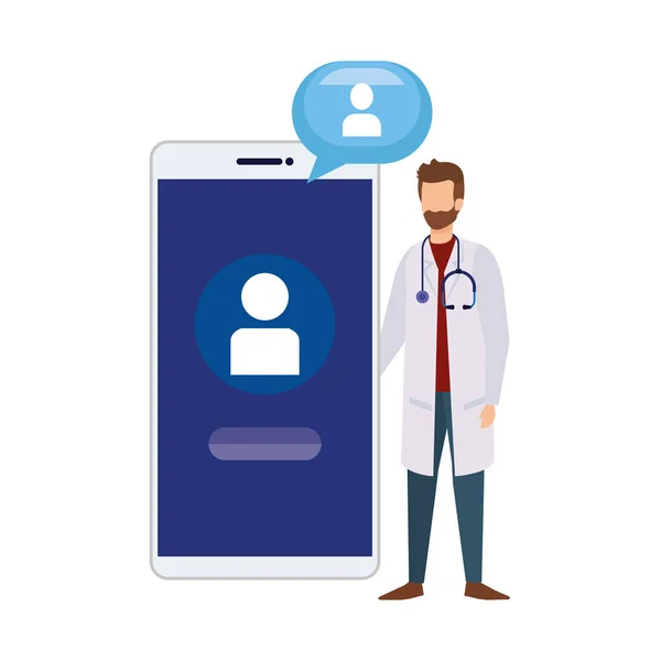 Professionell läkare med smartphone och prat bubbla — Stock vektor