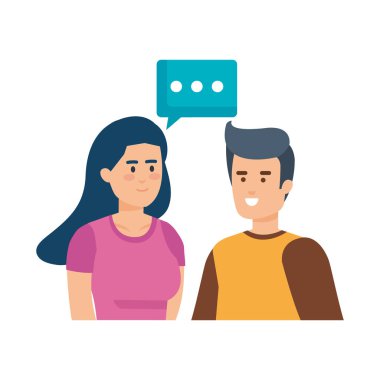 konuşma kabarcık Avatars karakterler ile genç çift