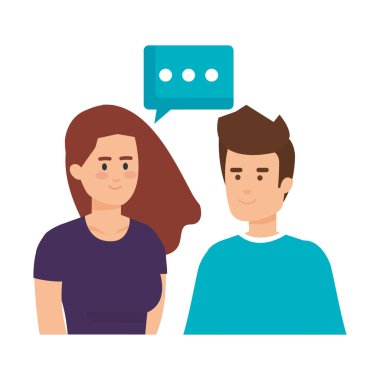 konuşma kabarcık Avatars karakterler ile genç çift