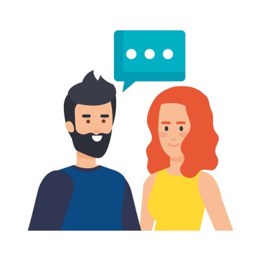 konuşma kabarcık Avatars karakterler ile genç çift