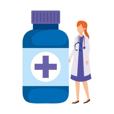 stetoskop ve şişe ilaçlar ile kadın doktor