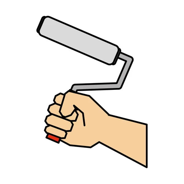 Hand using paint roller — Stock Vector