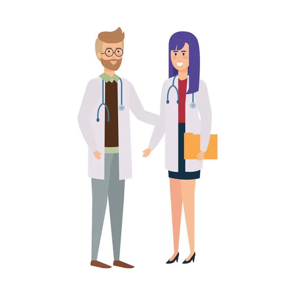 Couple of professionals doctors avatars characters — Stock Vector