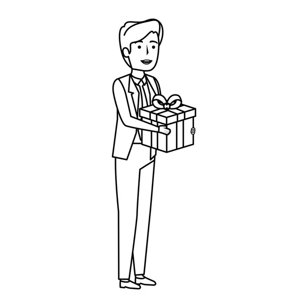 年轻的商人与礼品盒 — 图库矢量图片