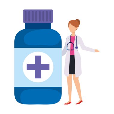 stetoskop ve şişe ilaçlar ile kadın doktor