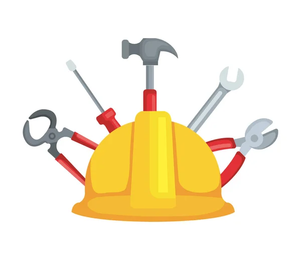 Casco de construcción con herramientas de juego — Vector de stock