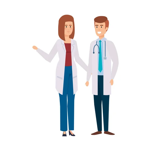 Couple de professionnels médecins avatars personnages — Image vectorielle