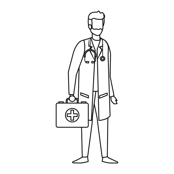 Arts met de stethoscoop en medische kit — Stockvector