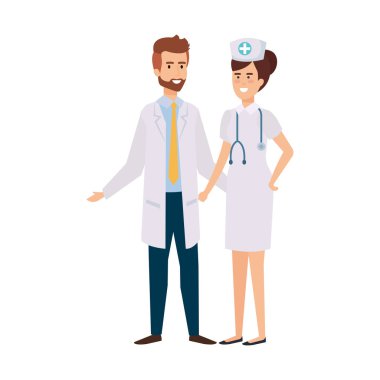 profesyoneller doktor ve hemşire karakterleri çift