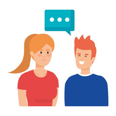 konuşma kabarcık Avatars karakterler ile genç çift