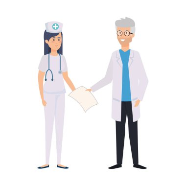 profesyoneller doktor ve hemşire karakterleri çift