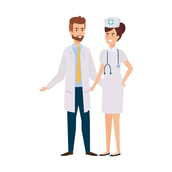 Paar professionals Doctor en verpleegkundige personages — Stockvector