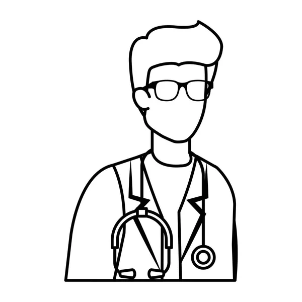 Dokter profesional dengan karakter stetoskop - Stok Vektor