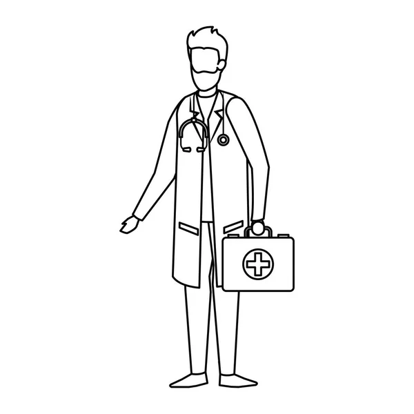 Medico con stetoscopio e kit medico — Vettoriale Stock
