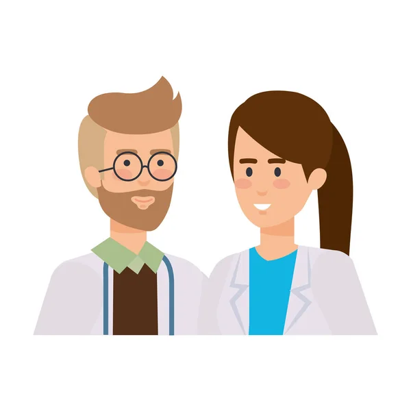 Couple of professionals doctors avatars characters — Stock Vector
